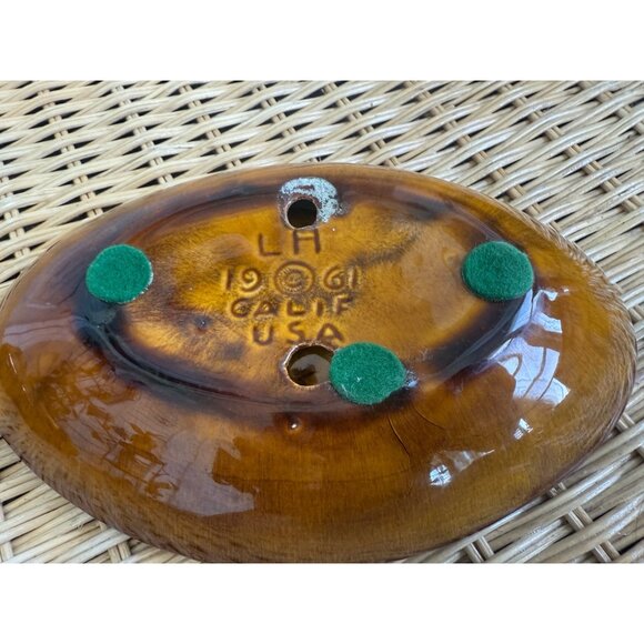 Vintage MCM California Pottery Ashtray Cigarette Box Set Brown Gold Floral - Picture 4 of 15